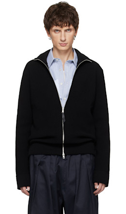 Black Knit Zip-Up Jacket