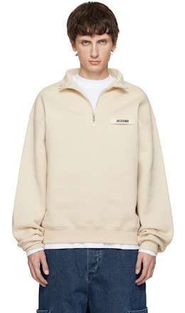 Beige 'The Gros Grain' Zipped-Rollneck Sweatshirt