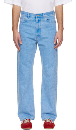 Blue Organic Denim Wide-Leg Jeans
