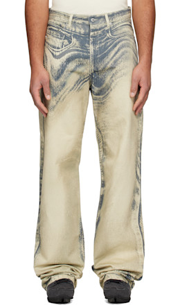 Beige Distorted Print Jeans