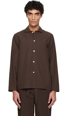 Brown Poplin Long-Sleeved Pyjama Shirt