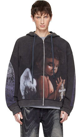 Black Zip Up 'Sacred Being' Hoodie