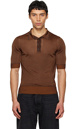Orange Dandy Check Wool Knit Polo