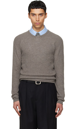 Taupe Superfine Wool Commando V-Neck Knit Sweater - TONYWACK