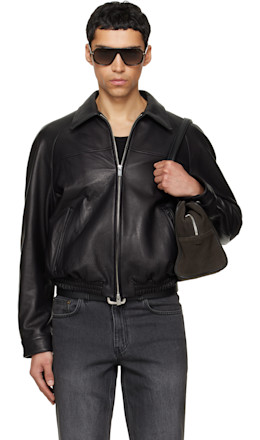 Black Vintage Lamb Leather Bomber Jacket - TONYWACK