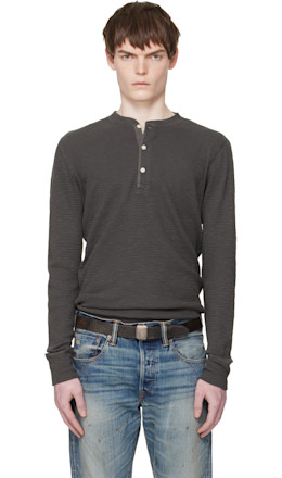 Gray Waffle-Knit Henley - RRL