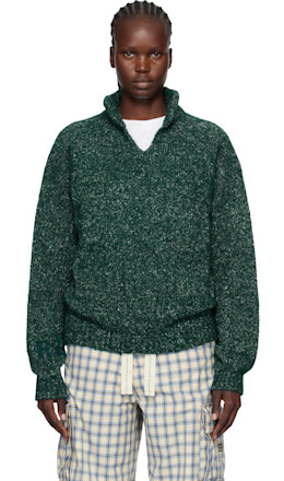 Green Slit Neck Alpaca Polo - ERL