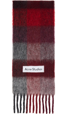 Red Mohair Checked Scarf - Acne Studios