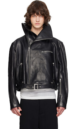 Black Temple Biker Jumbo Stooges Leather Jacket