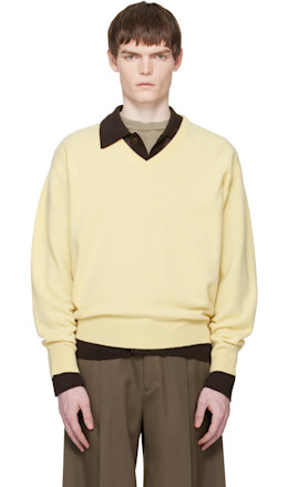 Yellow Pure Cashmere V Neck LS Sweater - ssstein