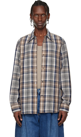 Navy & Beige Aaron Levine Edition View Check Shirt - Studio Nicholson