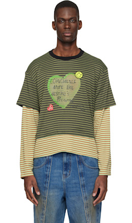 Khaki Essential Heart Message Stripe Layered LS T-shirt - Andersson Bell