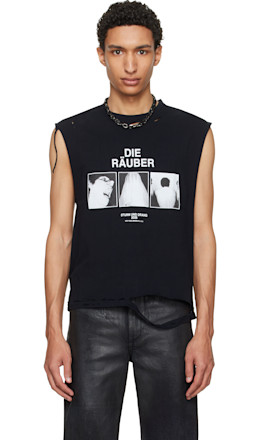 Black EET 'Die Raeuber' Cotton Distressed Tank Top