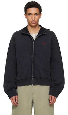Black Hooded Zip Crew Jacket