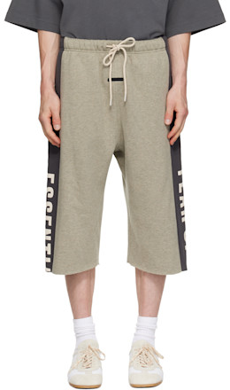 Gray Panelled Raw Cut Off Sweat Shorts
