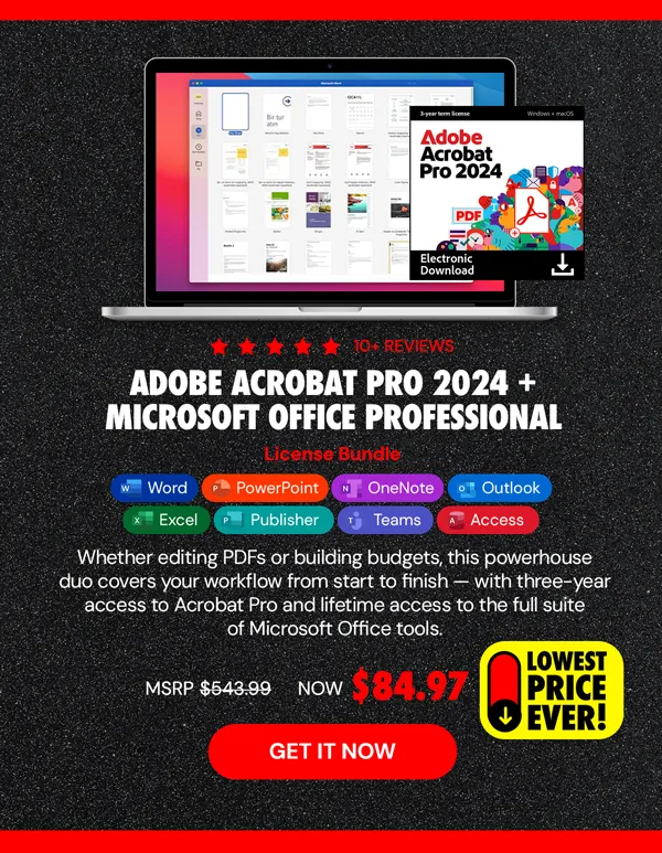 Adobe Acrobat Pro 2024 + Microsoft Office Professional License Bundle