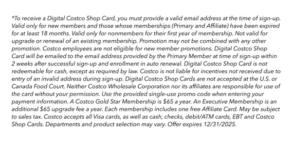 Digital Costco Shop Card Disclaimer | Terms and Conditions Apply - See Website for Details