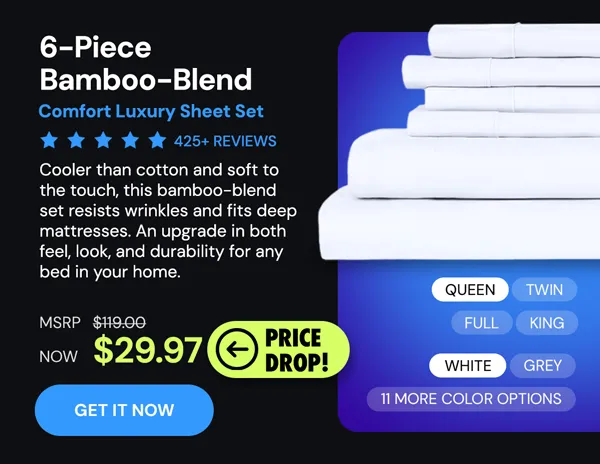 6-Piece Bamboo-Blend Comfort Luxury Sheet Set (White/Queen)