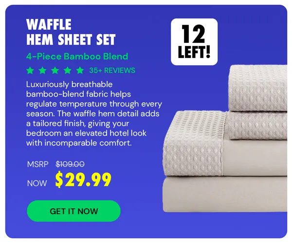 4-Piece Bamboo Blend Waffle Hem Sheet Set (Gray/King)