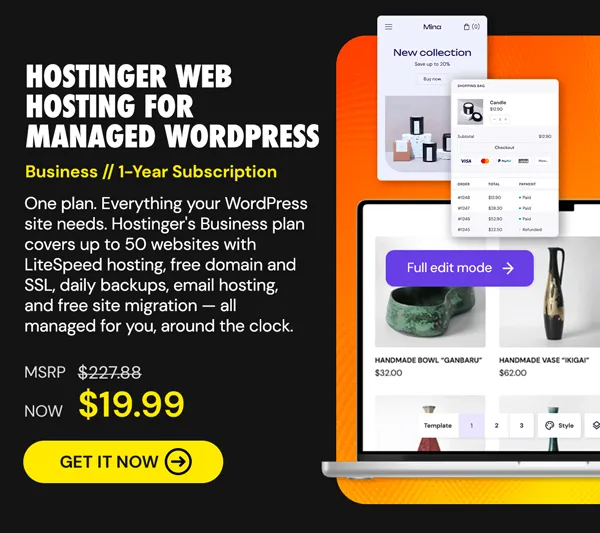Hostinger Web Hosting for Managed WordPress: (Business/ 1 Year Subscription)
