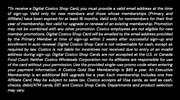 Digital Costco Shop Card Disclaimer | Terms and Conditions Apply - See Website for Details