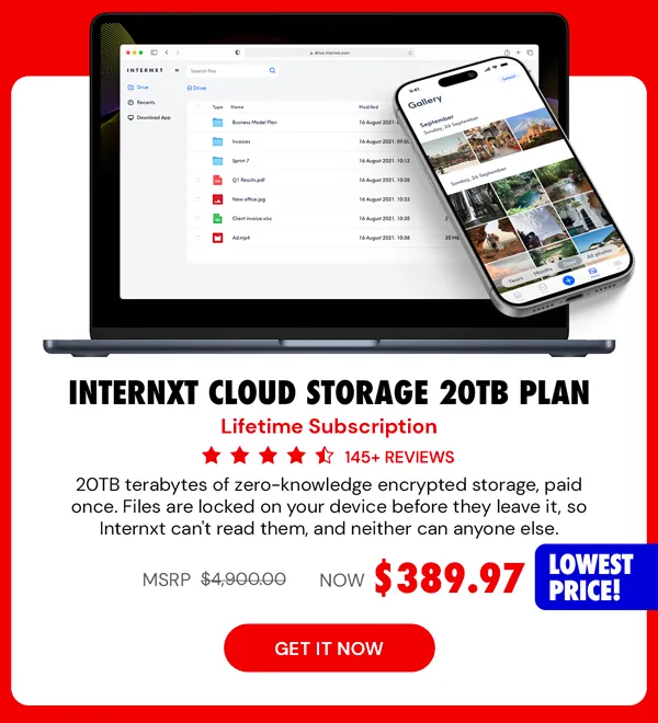 Internxt Cloud Storage Lifetime Subscription (20TB)