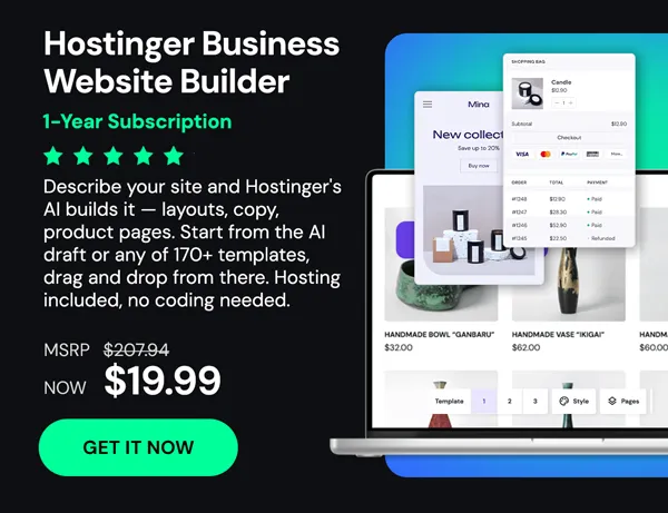 Hostinger Business Website Builder: 1-Yr Subscription
