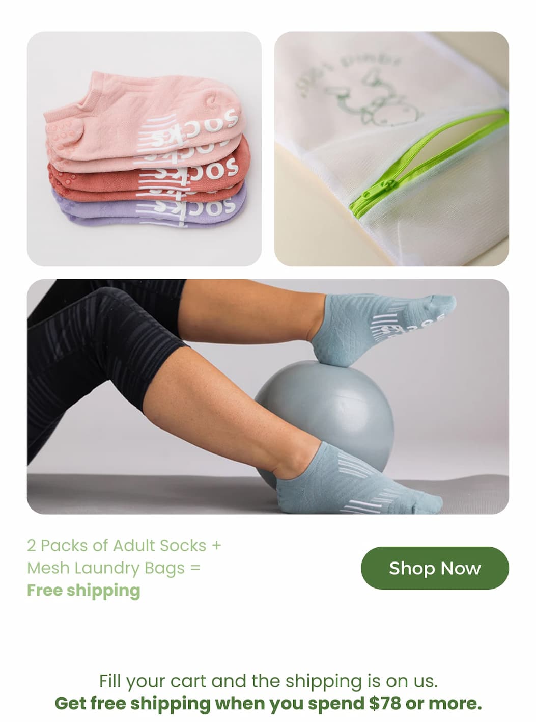 2 PACK of Adult Socks +  Mesh Laundry Bags= Free shipping  [SHOP NOW]