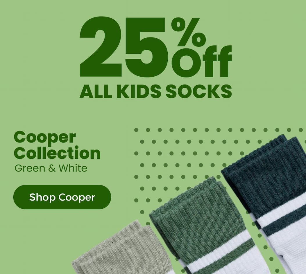 25% Off ALL KIDS SOCKS   Cooper Collection Green & White [SHOP COOPER]