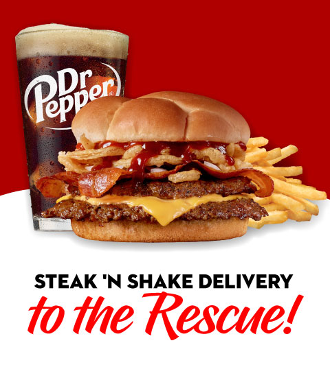 Steakburger with bacon and onions in a meal with Dr. Pepper and Beef Tallow Fries.