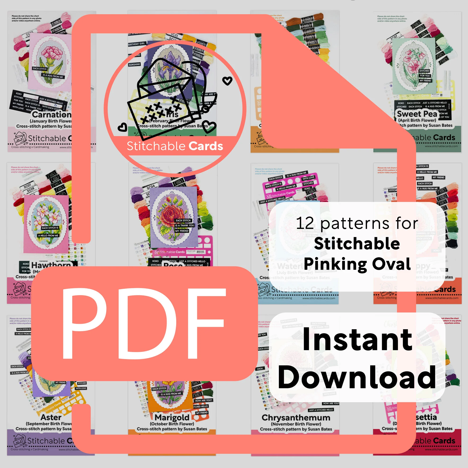 Birth Month Flower Digital Pattern Bundle (Oval)