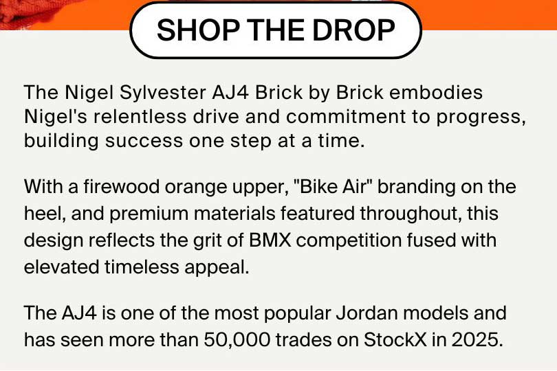 The Nigel Sylvester AJ4 Brick by Brick embodies Nigel's relentless drive and commitment to progress, building success one step at a time. 
