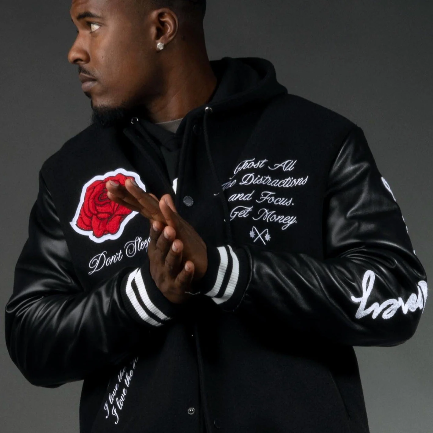 Image of Rose Black Letterman Jacket