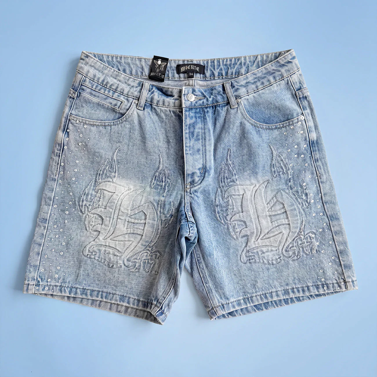 Image of HM FLAME DENIM SHORTS WITH RHINESTONES