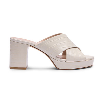 Dayna Platform Slide Sandal in Linen Croco-Printed Leather