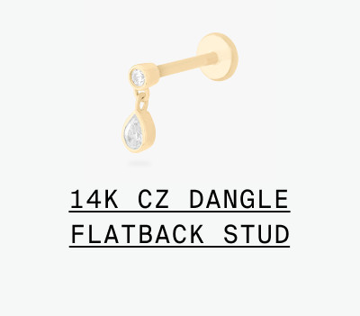 14K CZ Dangle Flatback Stud