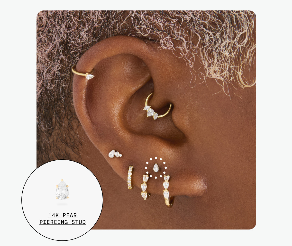 14K PEAR PIERCING STUD