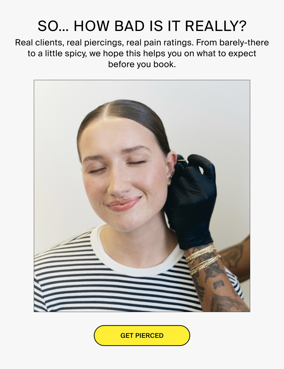 Real clients, real piercings, real pain ratings.