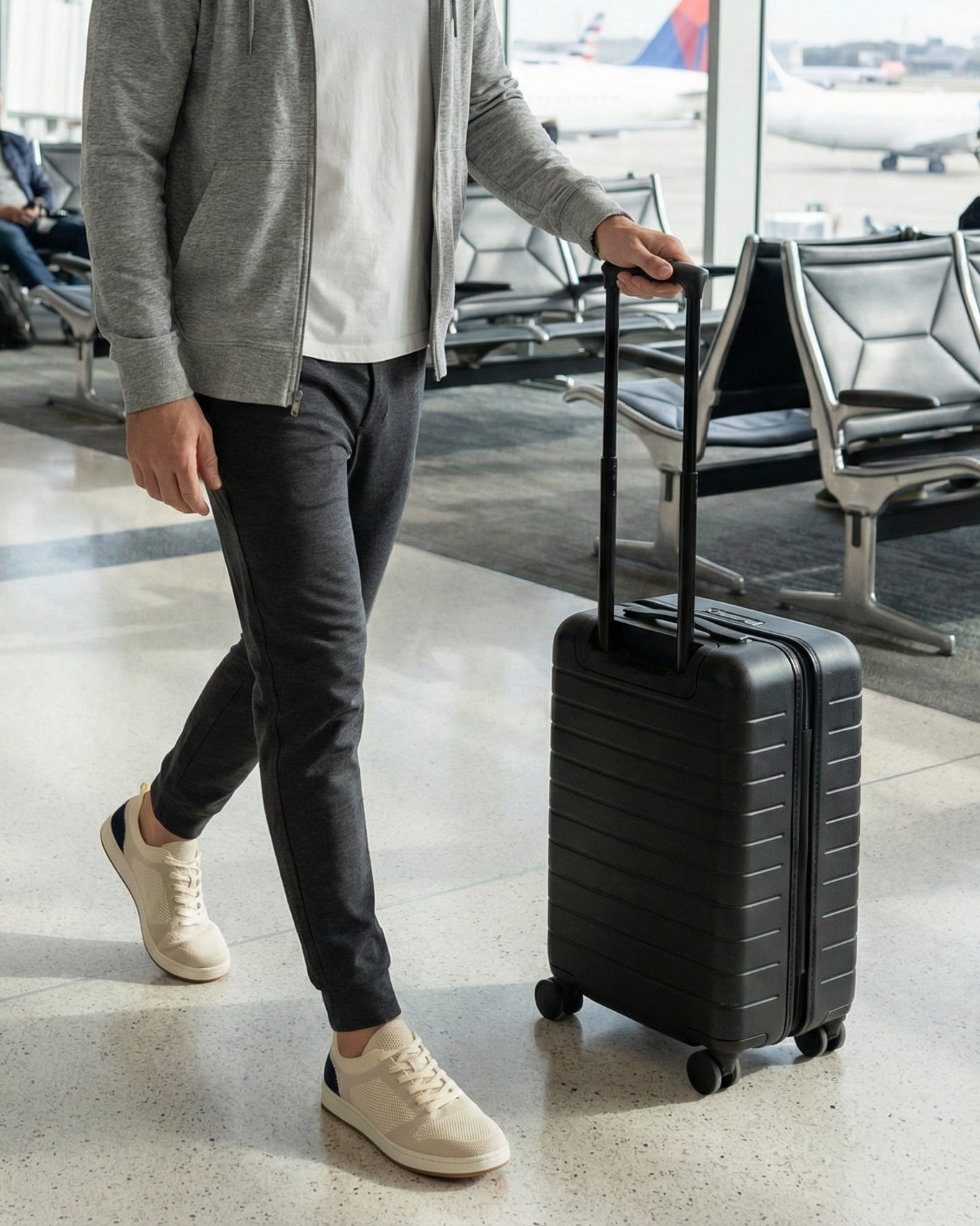 For Travel -&nbsp; Paired with joggers, a tee, and a zip-up hoodie for efficiency from gate to arrival.