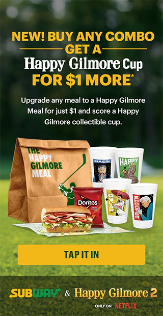 New! Buy any combo get a Happy Gilmore Cup for $1 More.*