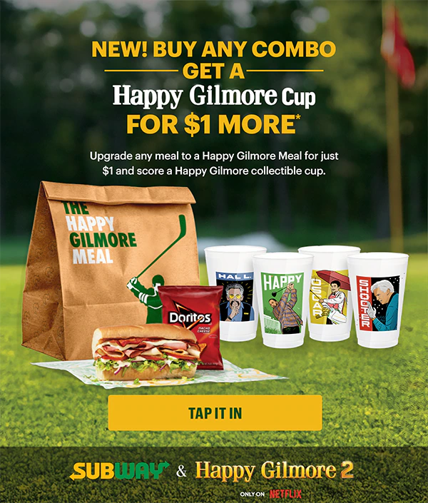 New! Buy any combo get a Happy Gilmore Cup for $1 More.*