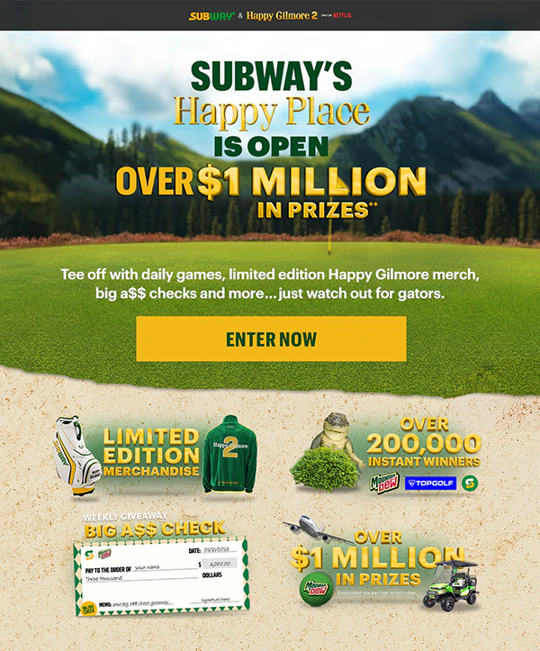 Subway's Happy Place is open: Over $1 Million in prizes.