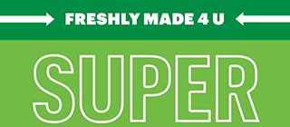 Ad with a green background featuring a Footlong sub filled with meats and vegetables. Bold text reads 'Super Delicious, Super Easy to Get,' conveying appetizing and convenient aspects. A call-to-action button at the bottom says 'Order Now.' The tone is enticing and vibrant, emphasizing freshness and ease.