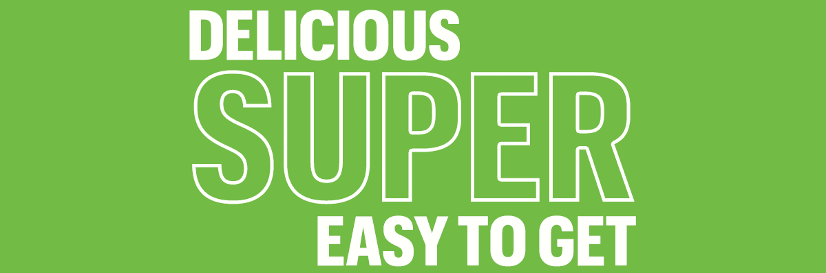 Ad with a green background featuring a Footlong sub filled with meats and vegetables. Bold text reads 'Super Delicious, Super Easy to Get,' conveying appetizing and convenient aspects. A call-to-action button at the bottom says 'Order Now.' The tone is enticing and vibrant, emphasizing freshness and ease.