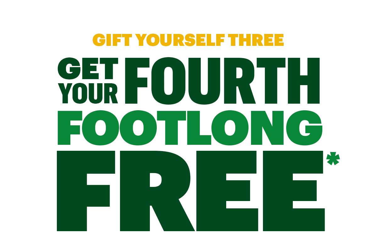Promotional image for a Sub Club loyalty program. Text emphasizes getting your fourth footlong free, with a sub visuals. The program offers stamps for purchases, with three stamps earning a free footlong. Bright and engaging design with a focus on the quality and freshness of  Subway.