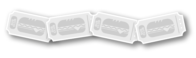 Promotional image for a Sub Club loyalty program. Text emphasizes getting your fourth footlong free, with a sub visuals. The program offers stamps for purchases, with three stamps earning a free footlong. Bright and engaging design with a focus on the quality and freshness of  Subway.