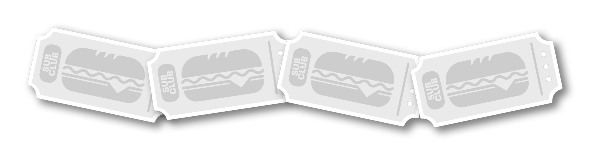 Promotional image for a Sub Club loyalty program. Text emphasizes getting your fourth footlong free, with a sub visuals. The program offers stamps for purchases, with three stamps earning a free footlong. Bright and engaging design with a focus on the quality and freshness of  Subway.