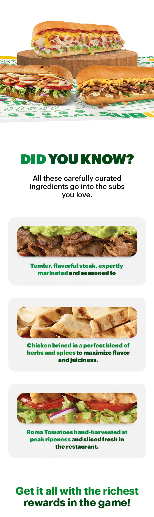 Promotional image for a Sub Club loyalty program. Text emphasizes getting your fourth footlong free, with a sub visuals. The program offers stamps for purchases, with three stamps earning a free footlong. Bright and engaging design with a focus on the quality and freshness of  Subway.
