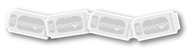 Promotional image for the new Subway rewards, Sub Club. The program offers stamps for purchases, one stamp equals one Footlong and a 6-inch equals half a stamp. The email promotes purchasing footlongs for the holiday season, to bring to your soirees and host in style. The image hosts a festive feel while highlighting different Subway subs and the Sub Club stamps.
