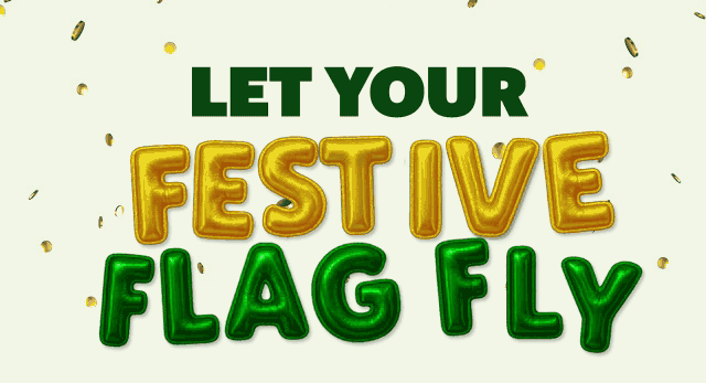 Email header with festive balloon-style letters and subtle gold confetti. Below, three Subway festive subs are displayed vertically, each labeled with a ribbon. Body text promotes trying new festive subs for the New Year, ending with a call-to-action button to order.
